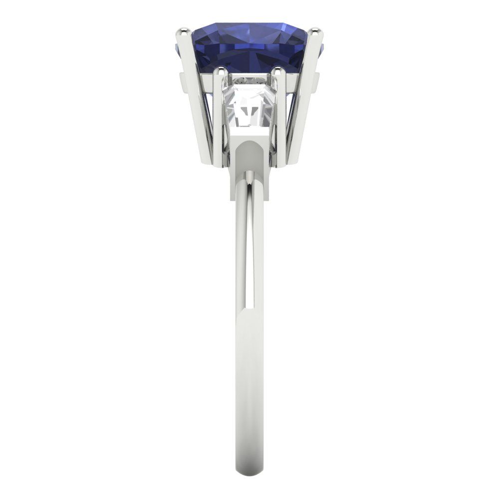 3 cttw Simulated Blue Sapphire Three-Stone Engagement Ring - Solid Gold (Cushion Cut,8.0mm)