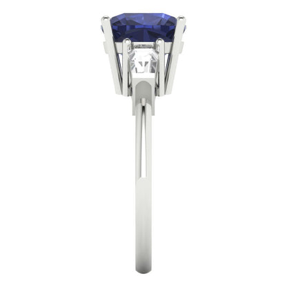 3 cttw Simulated Blue Sapphire Three-Stone Engagement Ring - Solid Gold (Cushion Cut,8.0mm)