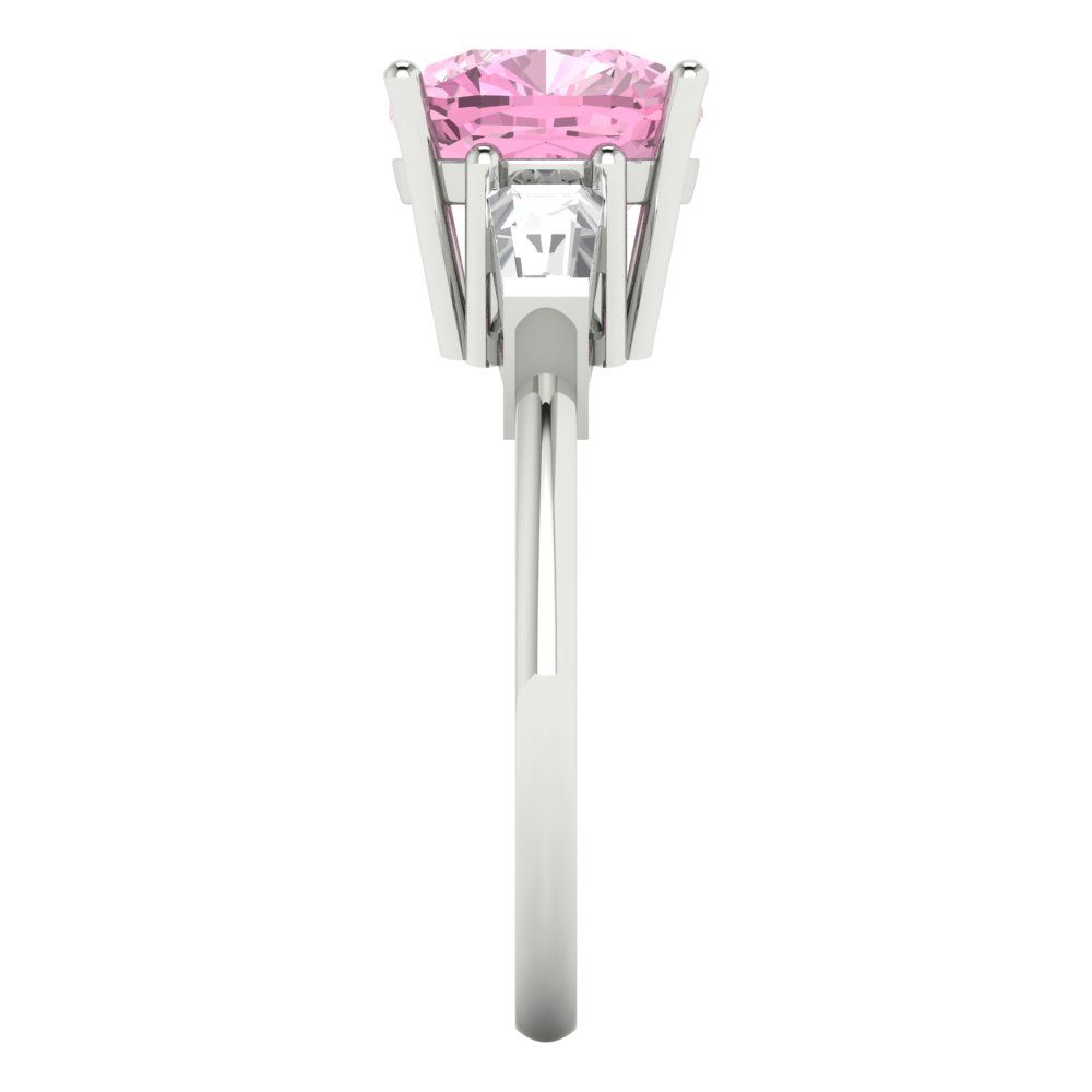 3 cttw Zirconia Simulated Pink Diamond Three-Stone Engagement Ring - Solid Gold (VVS1, Cushion Cut,8.0mm)