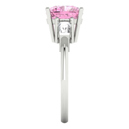 3 cttw Zirconia Simulated Pink Diamond Three-Stone Engagement Ring - Solid Gold (VVS1, Cushion Cut,8.0mm)