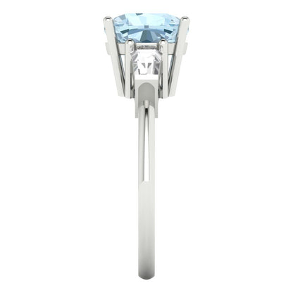 3 cttw Natural Swiss Blue Topaz Three-Stone Engagement Ring - Solid Gold (Cushion Cut,8.0mm)