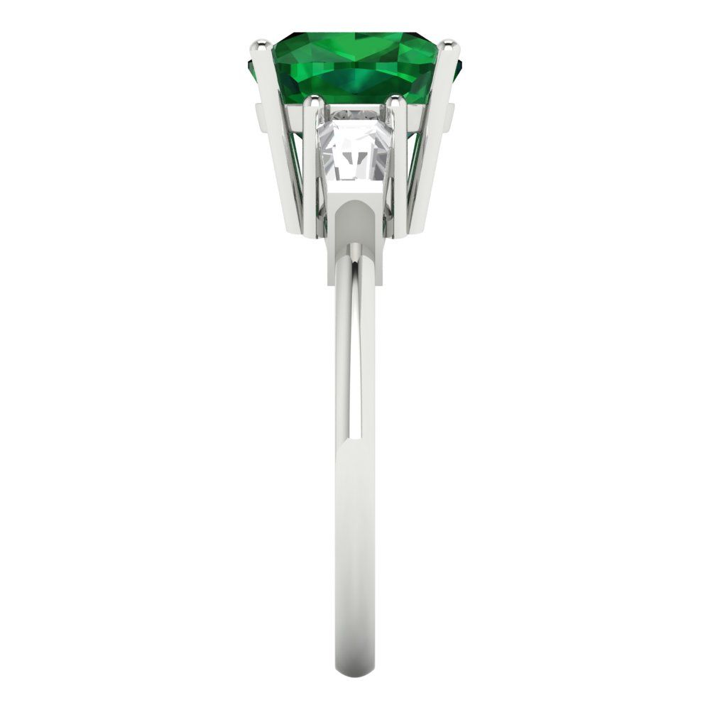 3 cttw Simulated Emerald Three-Stone Engagement Ring - Solid Gold (Cushion Cut,8.0mm)
