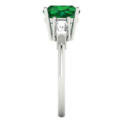 3 cttw Simulated Emerald Three-Stone Engagement Ring - Solid Gold (Cushion Cut,8.0mm)