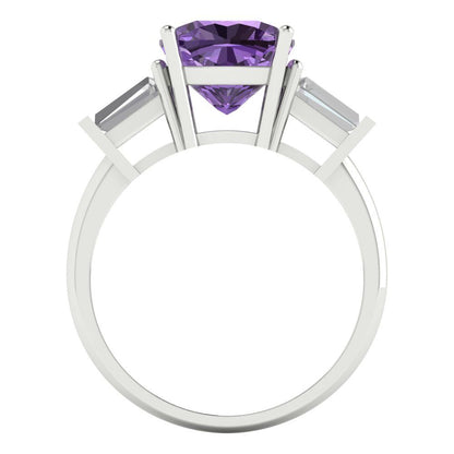 3 cttw Simulated Alexandrite Three-Stone Engagement Ring - Solid Gold (Cushion Cut,8.0mm)