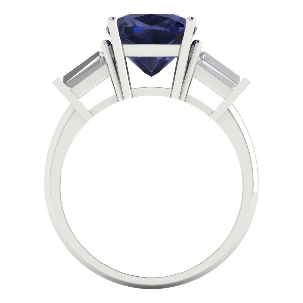 3 cttw Simulated Blue Sapphire Three-Stone Engagement Ring - Solid Gold (Cushion Cut,8.0mm)
