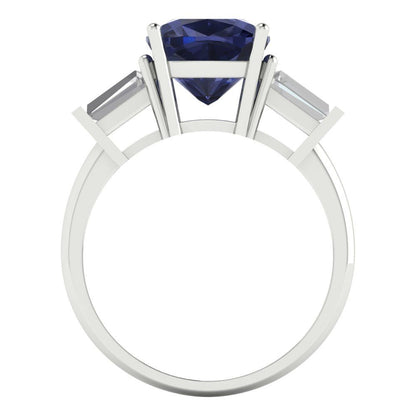 3 cttw Simulated Blue Sapphire Three-Stone Engagement Ring - Solid Gold (Cushion Cut,8.0mm)