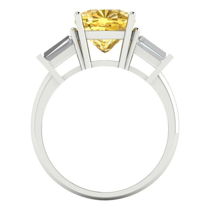 3 cttw Zirconia Simulated Yellow Diamond Three-Stone Engagement Ring - Solid Gold (VVS1, Cushion Cut,8.0mm)