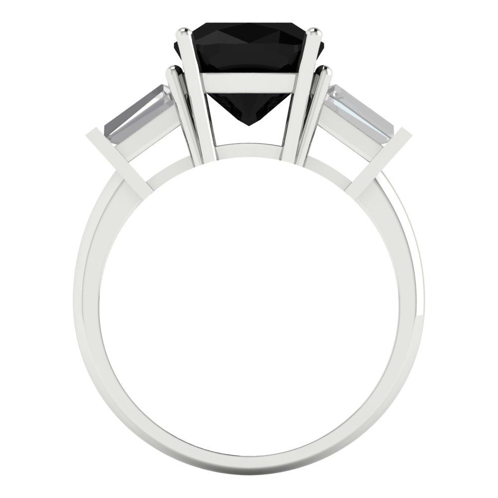 3 cttw Natural Onyx Three-Stone Engagement Ring - Solid White Gold (VVS1, Cushion Cut,8.0mm)