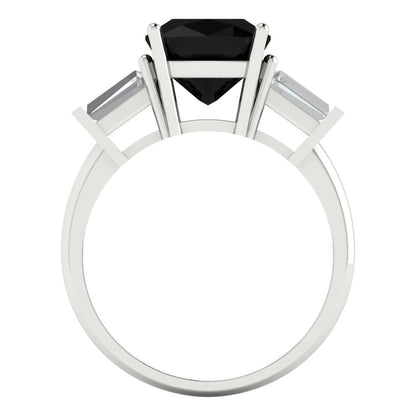 3 cttw Natural Onyx Three-Stone Engagement Ring - Solid White Gold (VVS1, Cushion Cut,8.0mm)