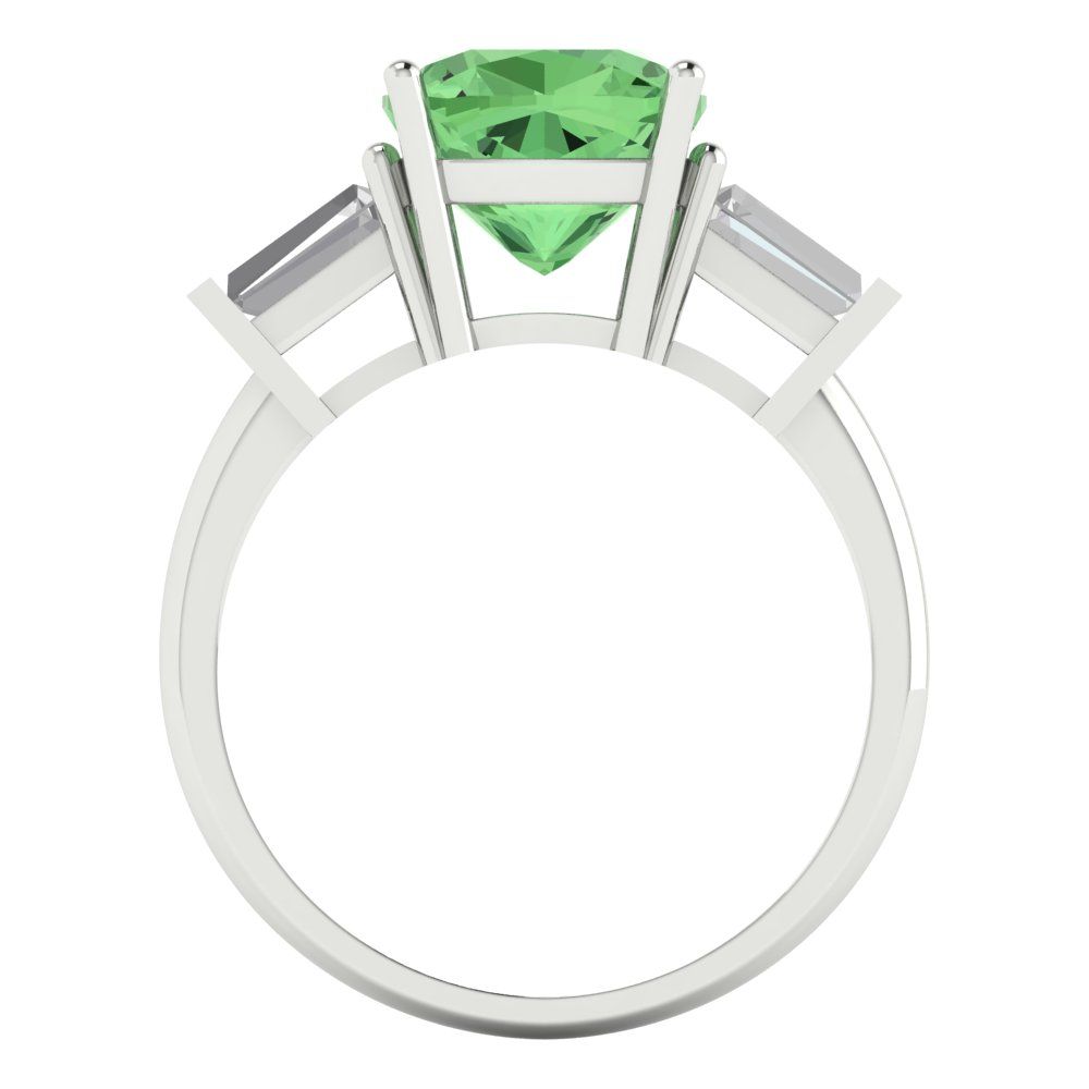 3 cttw Zirconia Simulated Green Diamond Three-Stone Engagement Ring - Solid Gold (VVS1, Cushion Cut,8.0mm)