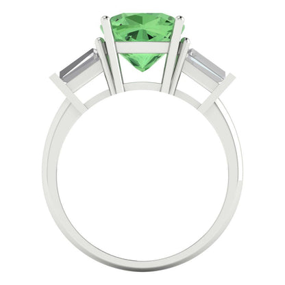 3 cttw Zirconia Simulated Green Diamond Three-Stone Engagement Ring - Solid Gold (VVS1, Cushion Cut,8.0mm)