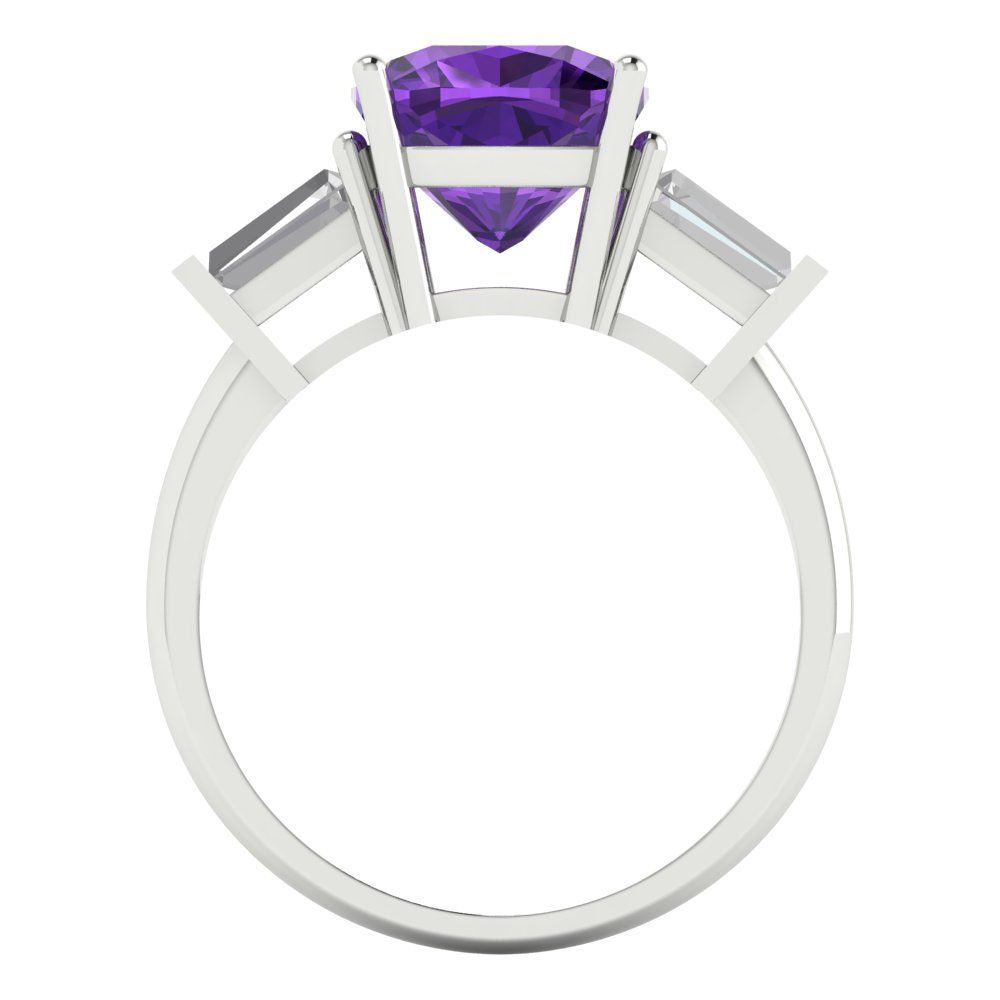 3 cttw Natural Amethyst Three-Stone Engagement Ring - Solid Gold (Cushion Cut,8.0mm)