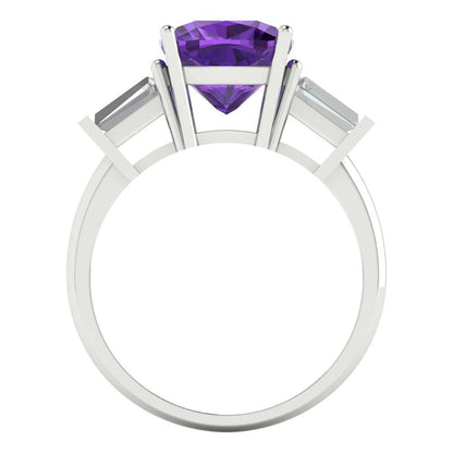 3 cttw Natural Amethyst Three-Stone Engagement Ring - Solid Gold (Cushion Cut,8.0mm)