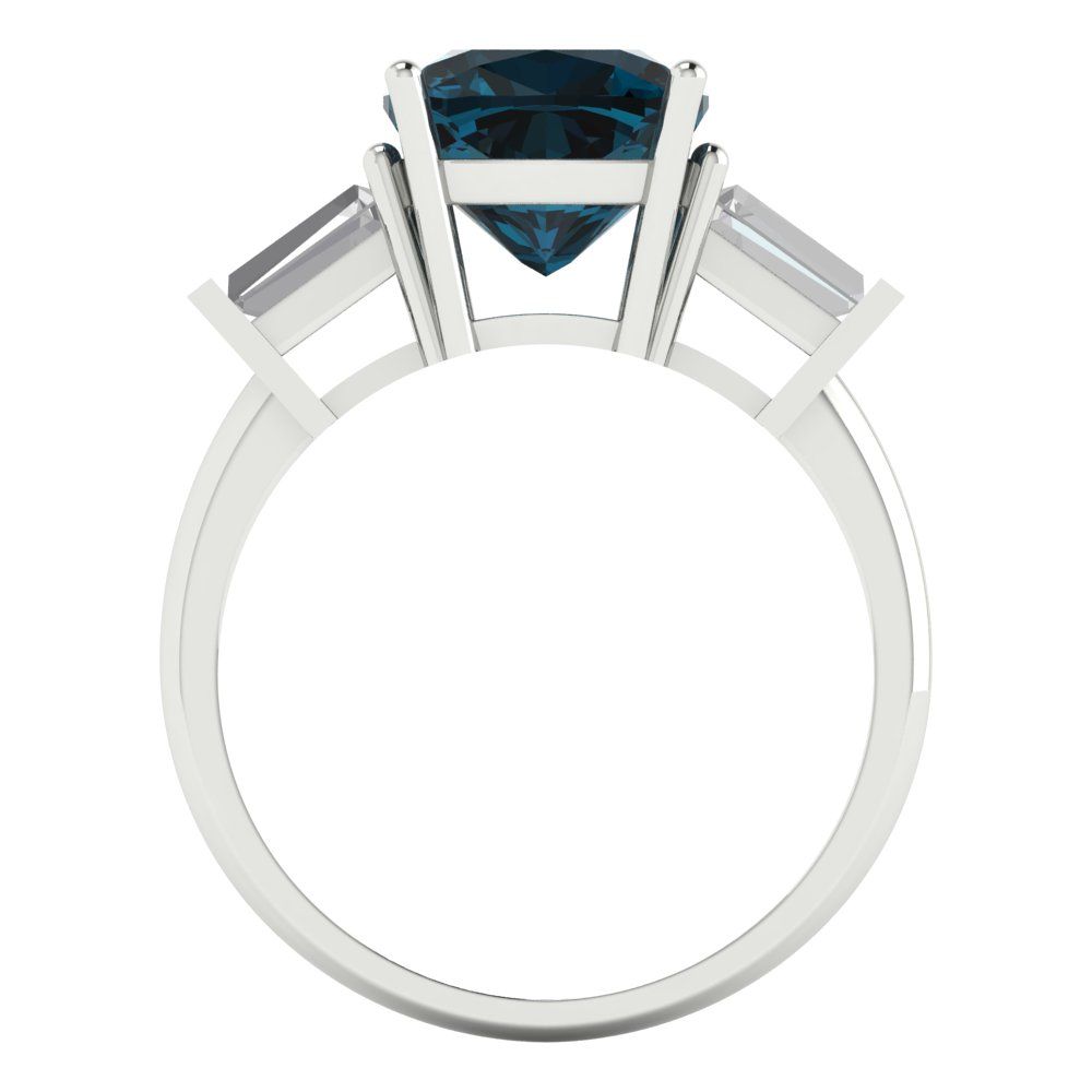 3 cttw Natural London Blue Topaz Three-Stone Engagement Ring - Solid White Gold (VVS1, Cushion Cut,8.0mm)