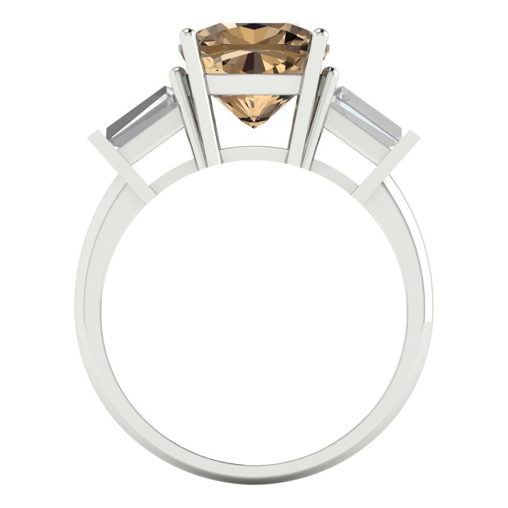 3 cttw Zirconia Simulated Champagne Diamond Three-Stone Engagement Ring - Solid Gold (VVS1, Cushion Cut,8.0mm)
