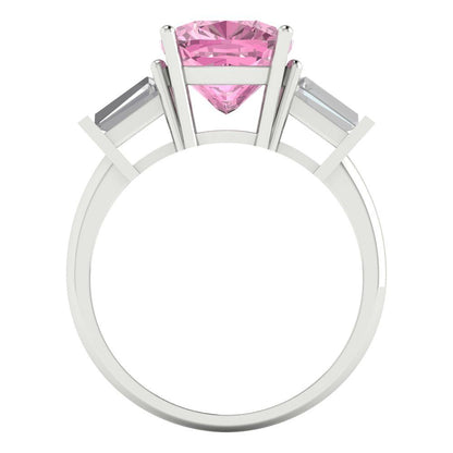 3 cttw Zirconia Simulated Pink Diamond Three-Stone Engagement Ring - Solid Gold (VVS1, Cushion Cut,8.0mm)