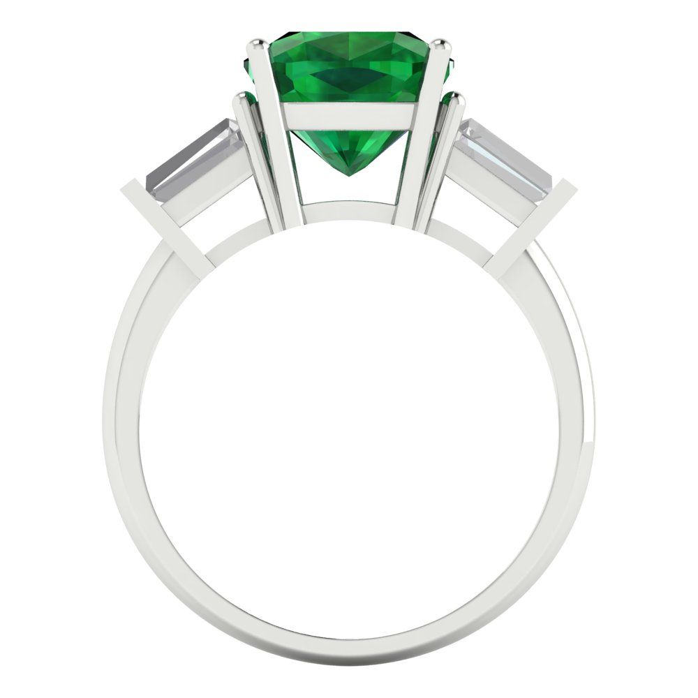 3 cttw Simulated Emerald Three-Stone Engagement Ring - Solid Gold (Cushion Cut,8.0mm)