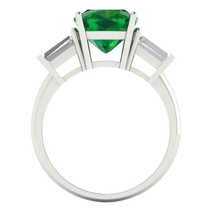 3 cttw Simulated Emerald Three-Stone Engagement Ring - Solid Gold (Cushion Cut,8.0mm)