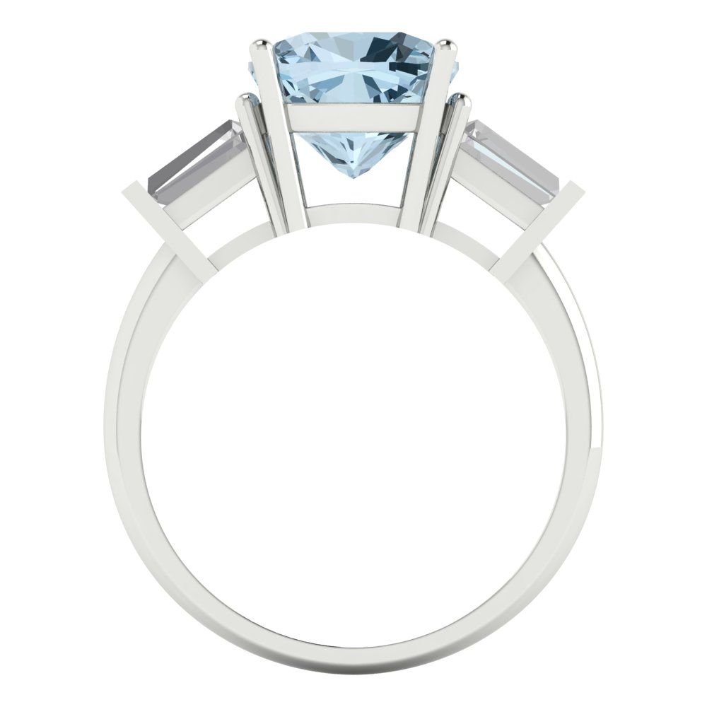 3 cttw Natural Sky Blue Topaz Three-Stone Engagement Ring - Solid Gold (Cushion Cut,8.0mm)