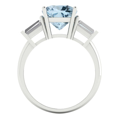 3 cttw Natural Sky Blue Topaz Three-Stone Engagement Ring - Solid Gold (Cushion Cut,8.0mm)