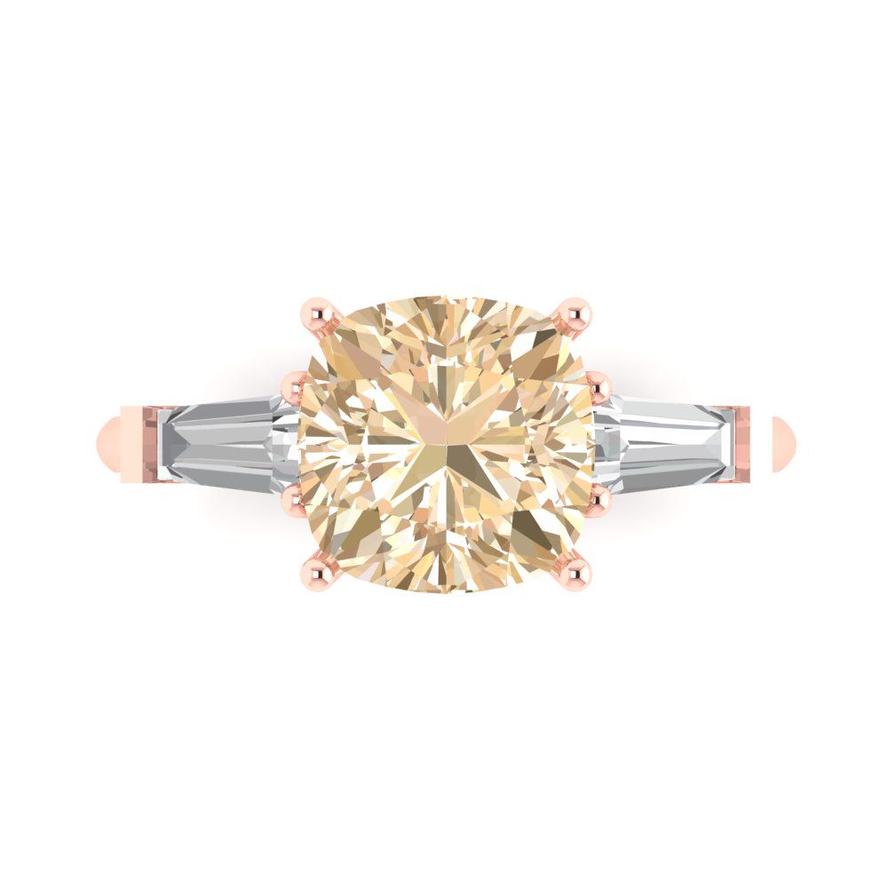 3 cttw Natural Morganite Three-Stone Engagement Ring - Solid Gold (Cushion Cut,8.0mm)