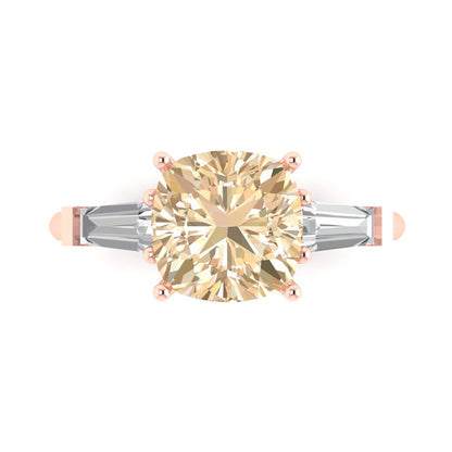 3 cttw Natural Morganite Three-Stone Engagement Ring - Solid Gold (Cushion Cut,8.0mm)