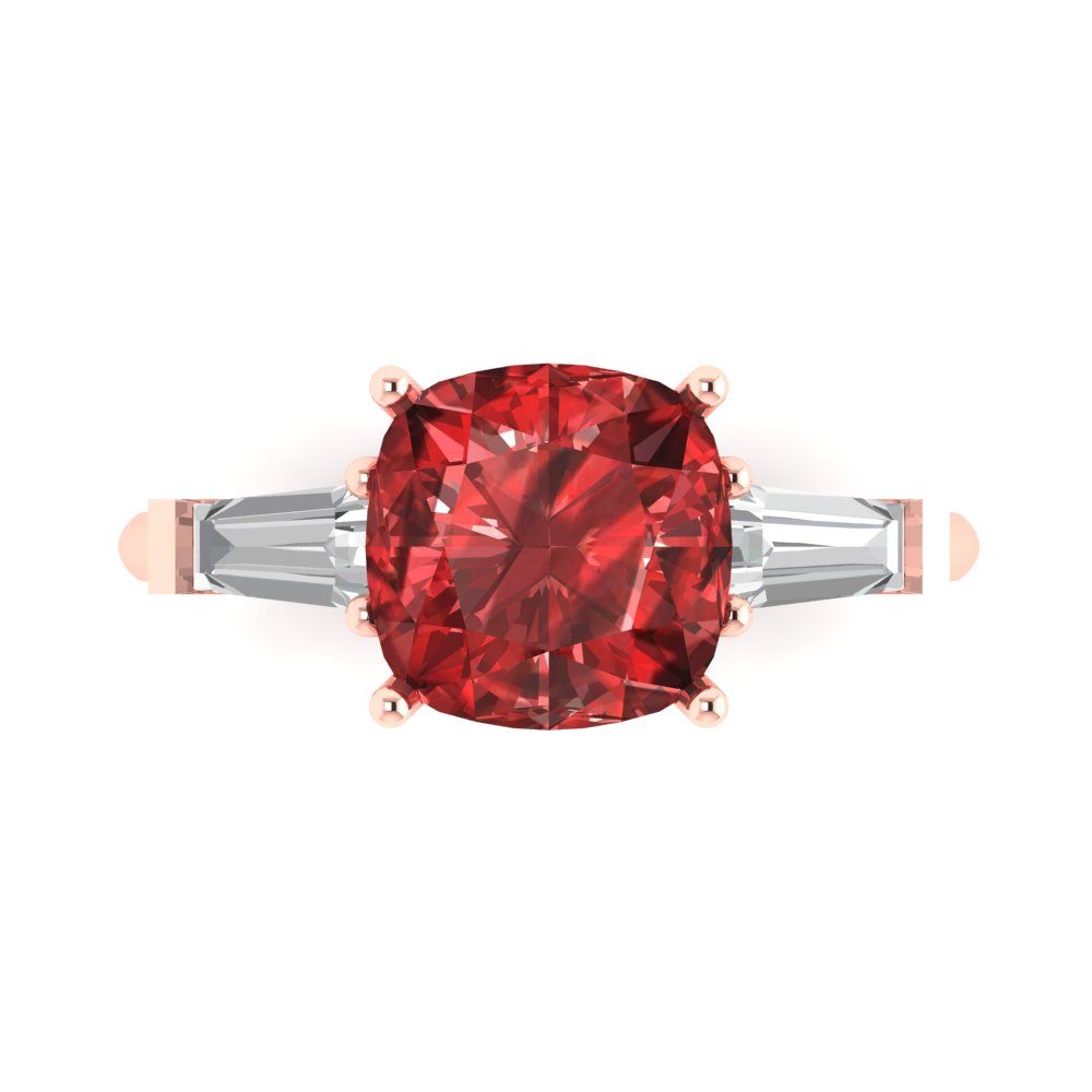 3 cttw Natural Garnet Three-Stone Engagement Ring - Solid Gold (Cushion Cut,8.0mm)