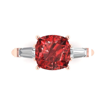 3 cttw Natural Garnet Three-Stone Engagement Ring - Solid Gold (Cushion Cut,8.0mm)