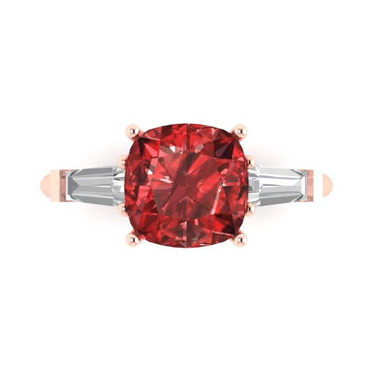 3 cttw Natural Garnet Three-Stone Engagement Ring - Solid Rose Gold (VVS1, Cushion Cut,8.0mm)