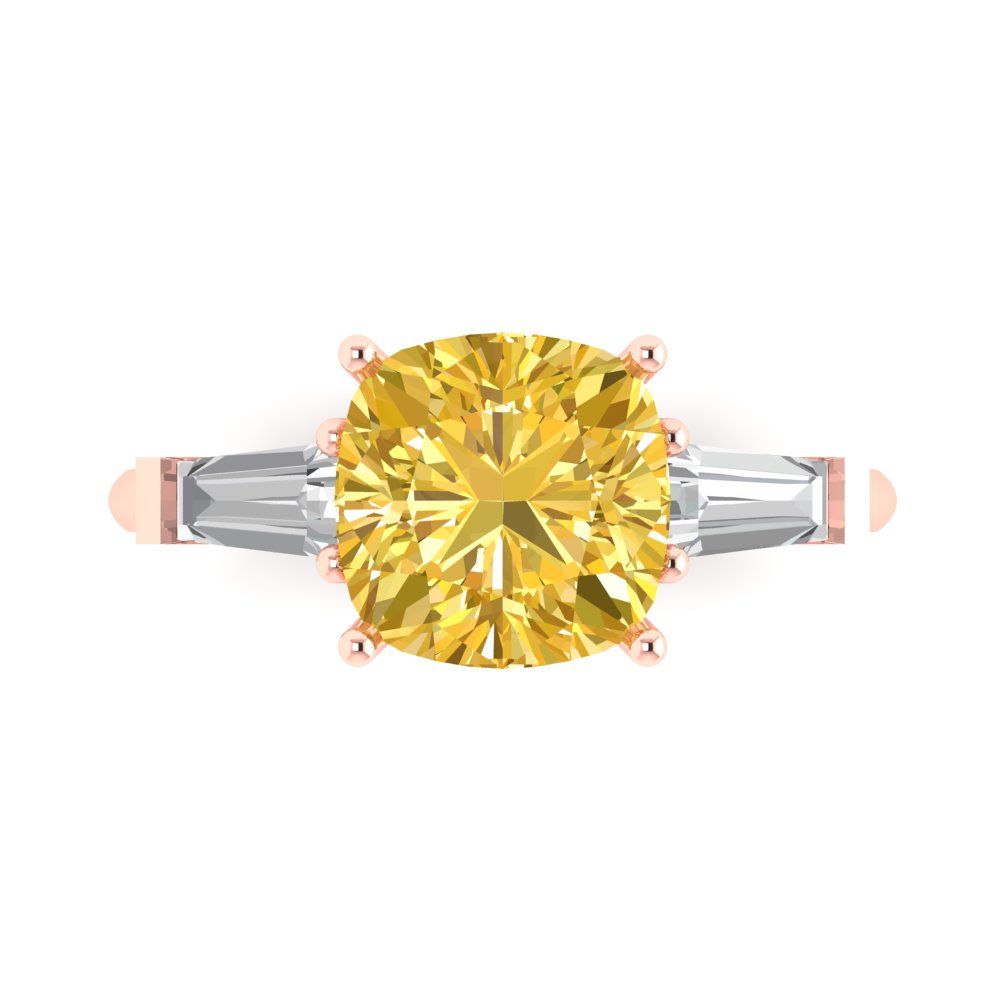 3 cttw Natural Citrine Three-Stone Engagement Ring - Solid Gold (Cushion Cut,8.0mm)