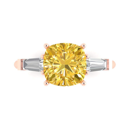 3 cttw Natural Citrine Three-Stone Engagement Ring - Solid Gold (Cushion Cut,8.0mm)