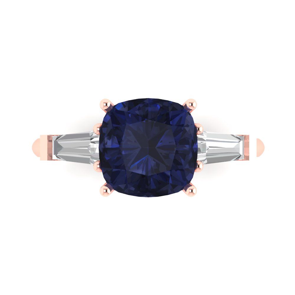 3 cttw Simulated Blue Sapphire Three-Stone Engagement Ring - Solid Gold (Cushion Cut,8.0mm)