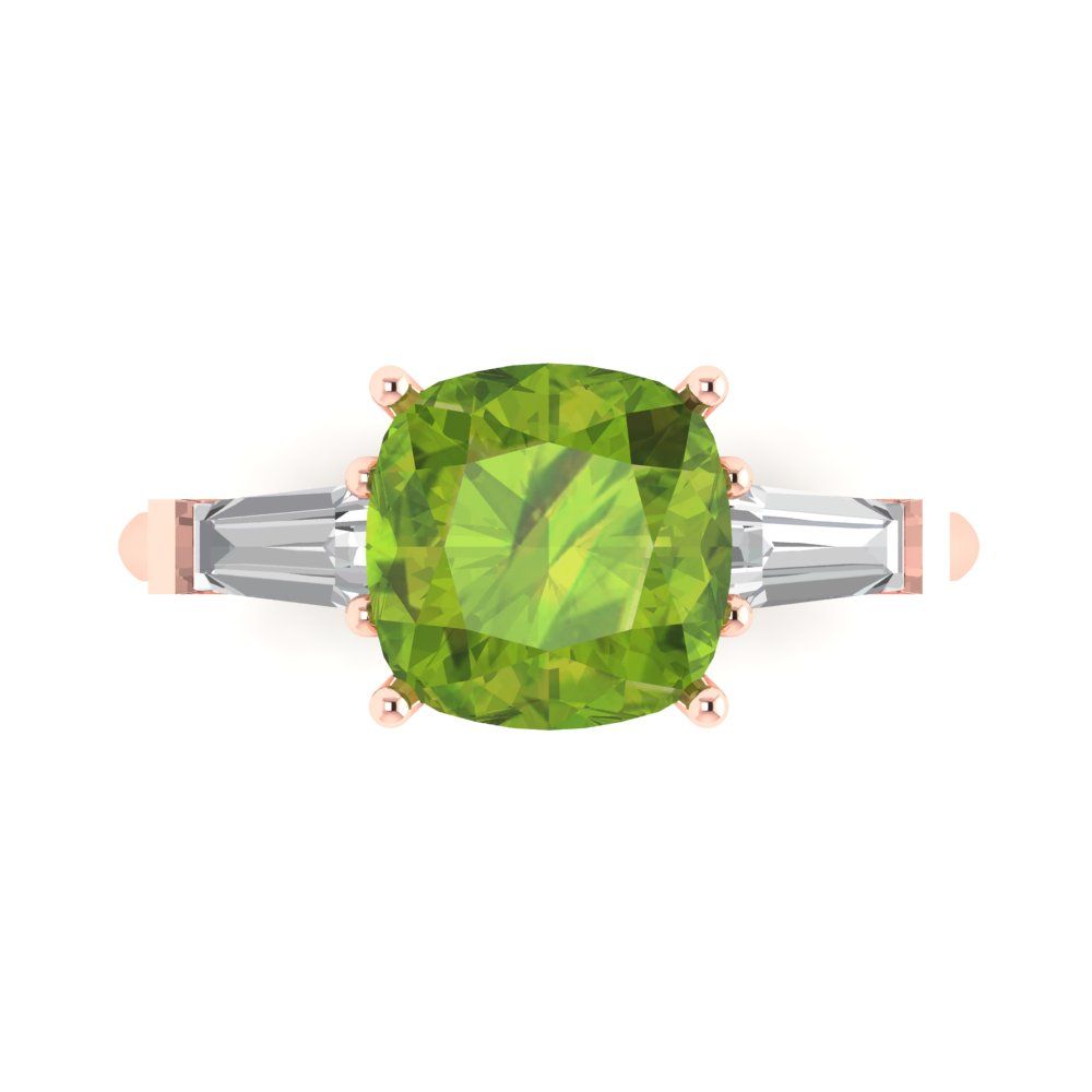 3 cttw Natural Peridot Three-Stone Engagement Ring - Solid Gold (Cushion Cut,8.0mm)