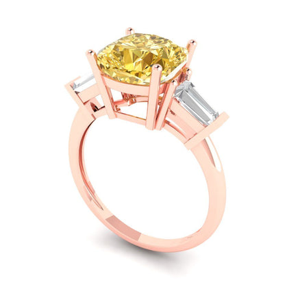 3 cttw Natural Citrine Three-Stone Engagement Ring - Solid Gold (Cushion Cut,8.0mm)