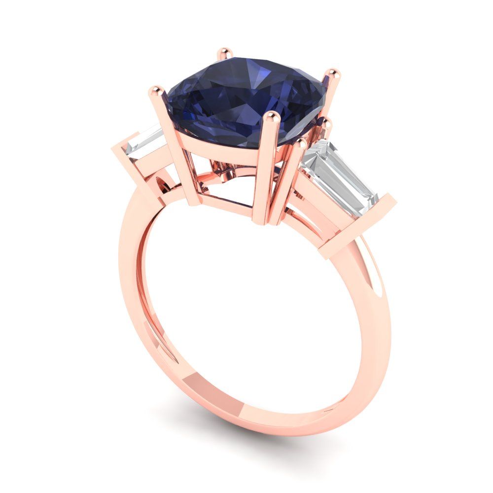 3 cttw Simulated Blue Sapphire Three-Stone Engagement Ring - Solid Gold (Cushion Cut,8.0mm)
