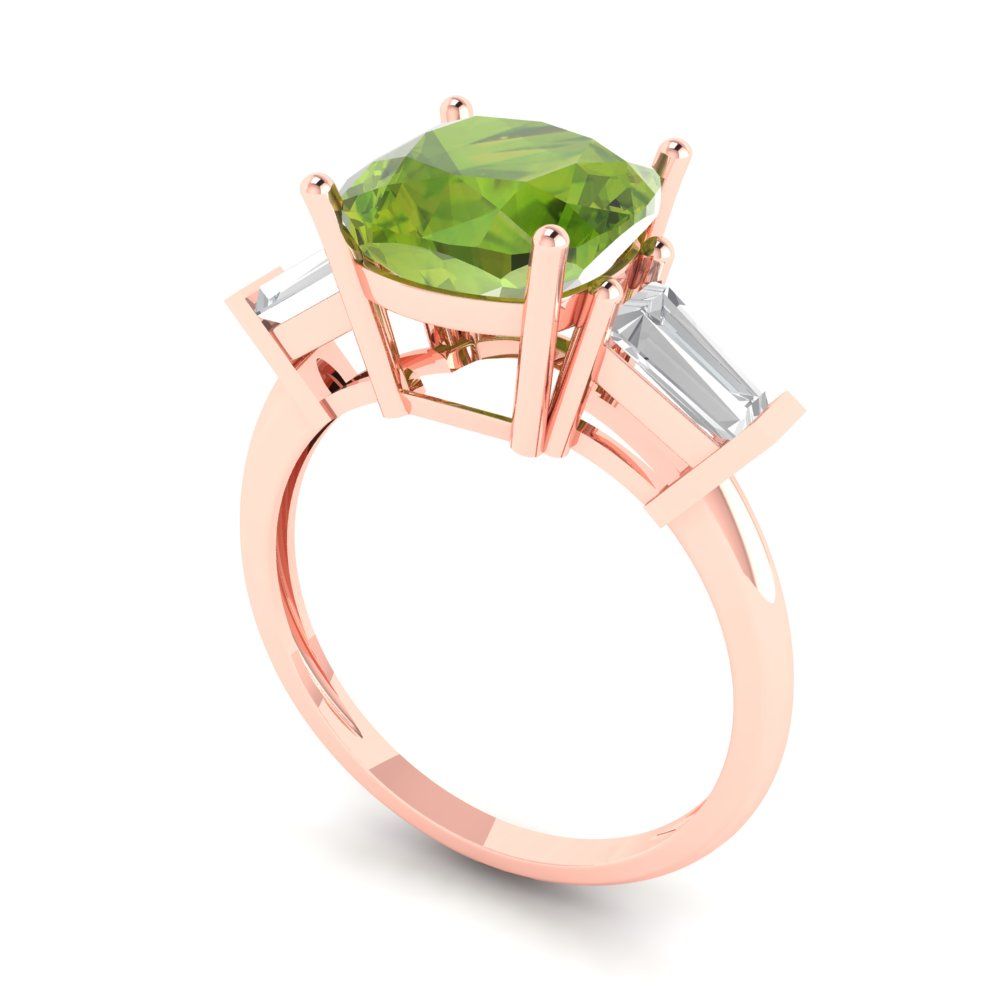3 cttw Natural Peridot Three-Stone Engagement Ring - Solid Gold (Cushion Cut,8.0mm)