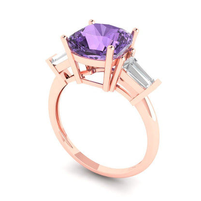 3 cttw Simulated Alexandrite Three-Stone Engagement Ring - Solid Gold (Cushion Cut,8.0mm)