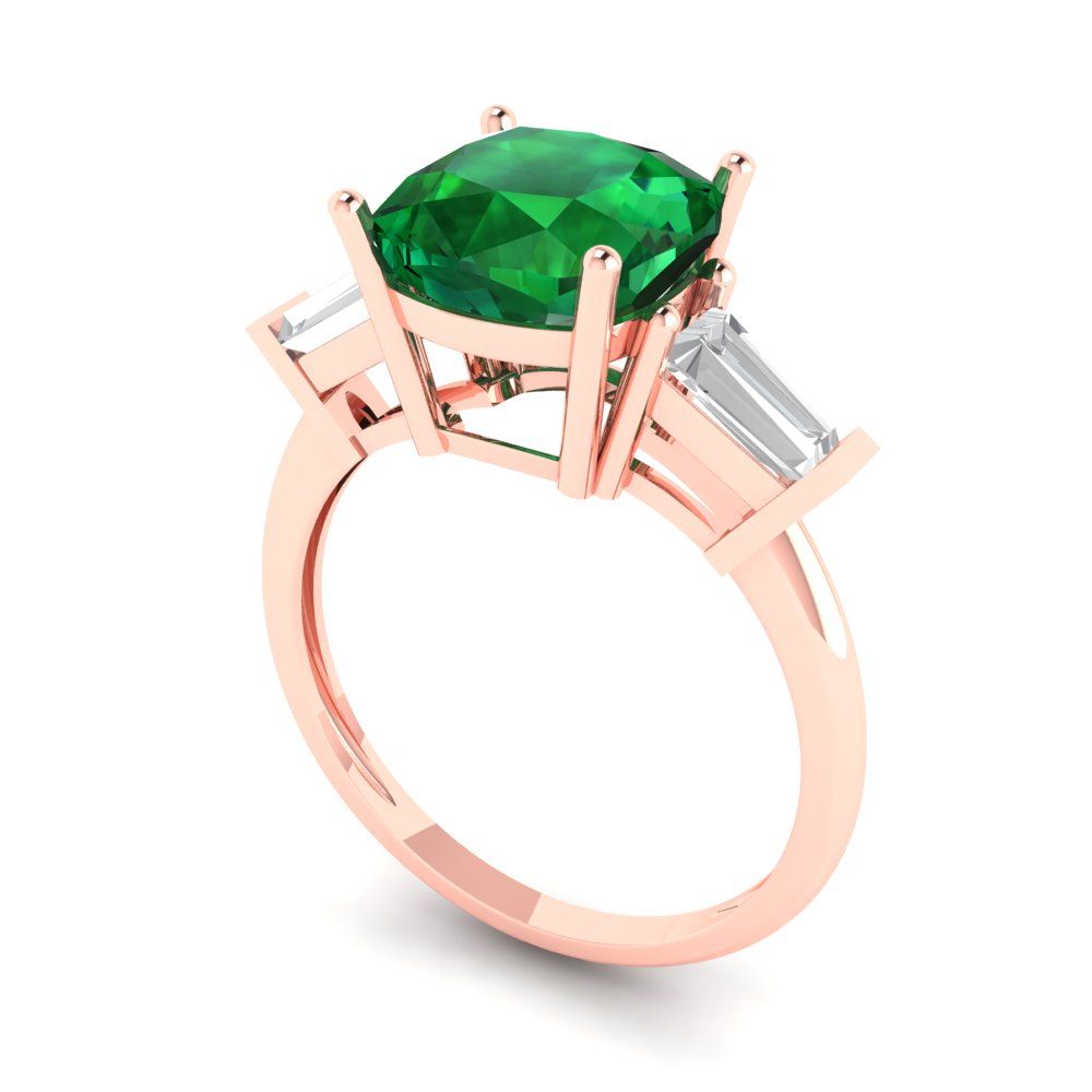 3 cttw Simulated Emerald Three-Stone Engagement Ring - Solid Gold (Cushion Cut,8.0mm)