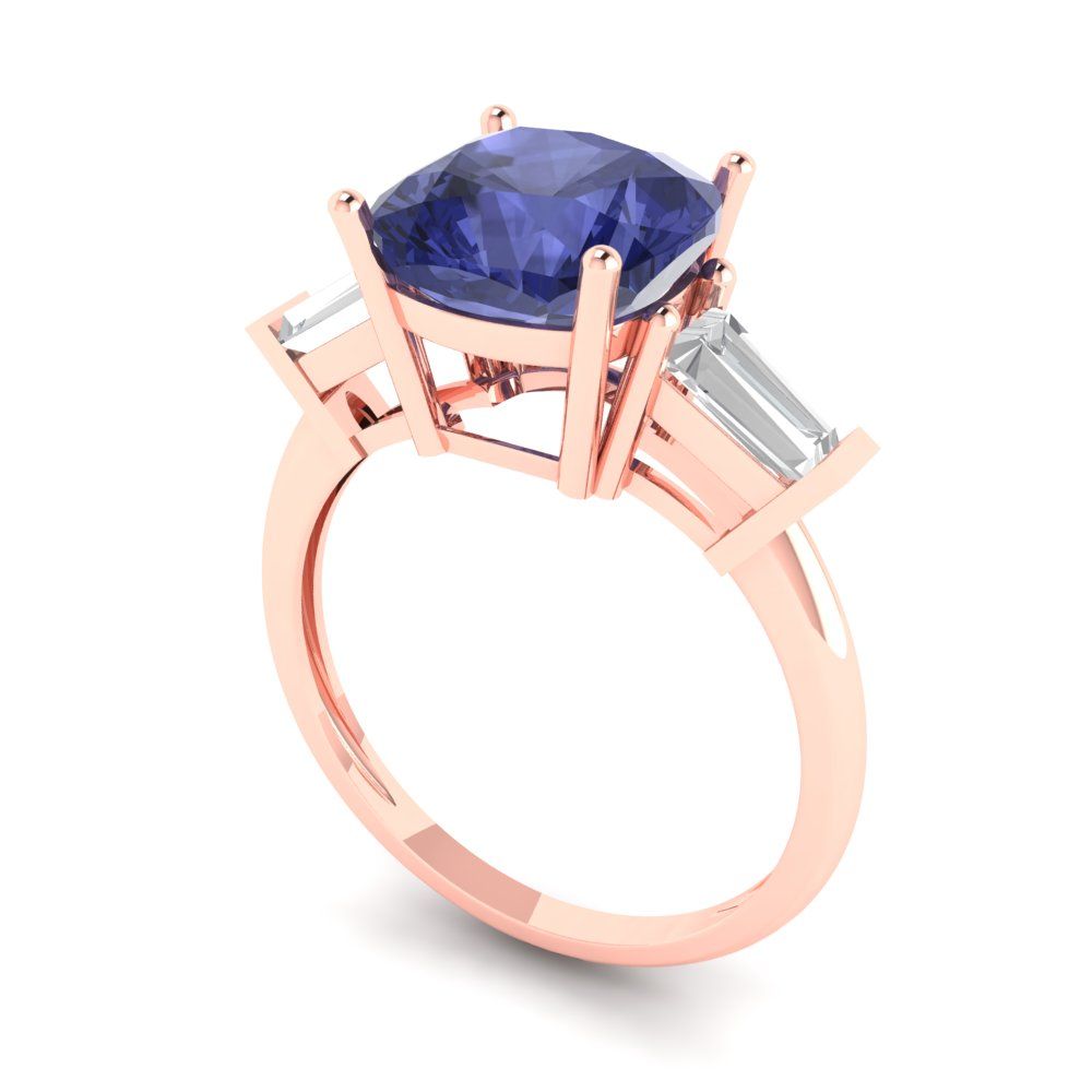 3 cttw Simulated Tanzanite Three-Stone Engagement Ring - Solid Gold (Cushion Cut,8.0mm)