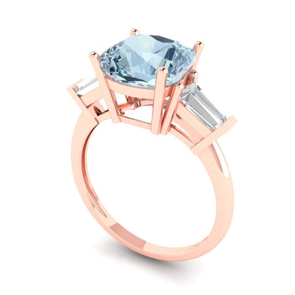 3 cttw Natural Sky Blue Topaz Three-Stone Engagement Ring - Solid Gold (Cushion Cut,8.0mm)