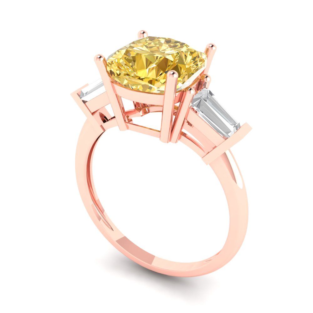 3 cttw Zirconia Simulated Yellow Diamond Three-Stone Engagement Ring - Solid Gold (VVS1, Cushion Cut,8.0mm)