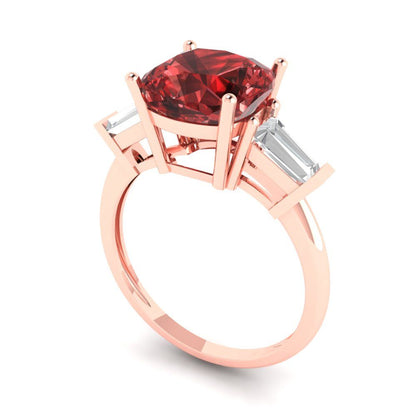 3 cttw Natural Garnet Three-Stone Engagement Ring - Solid Gold (Cushion Cut,8.0mm)
