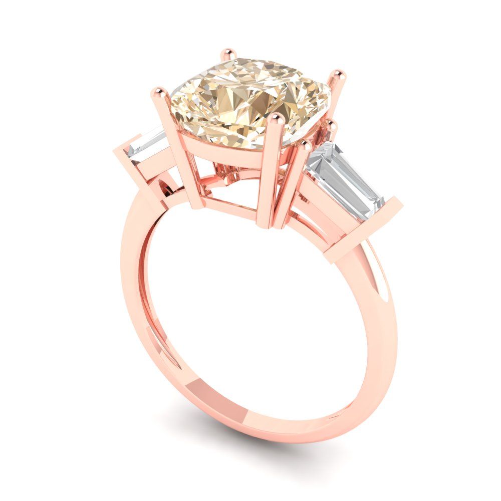 3 cttw Natural Morganite Three-Stone Engagement Ring - Solid Gold (Cushion Cut,8.0mm)