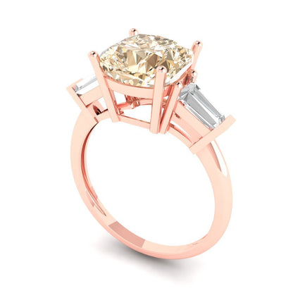 3 cttw Natural Morganite Three-Stone Engagement Ring - Solid Gold (Cushion Cut,8.0mm)