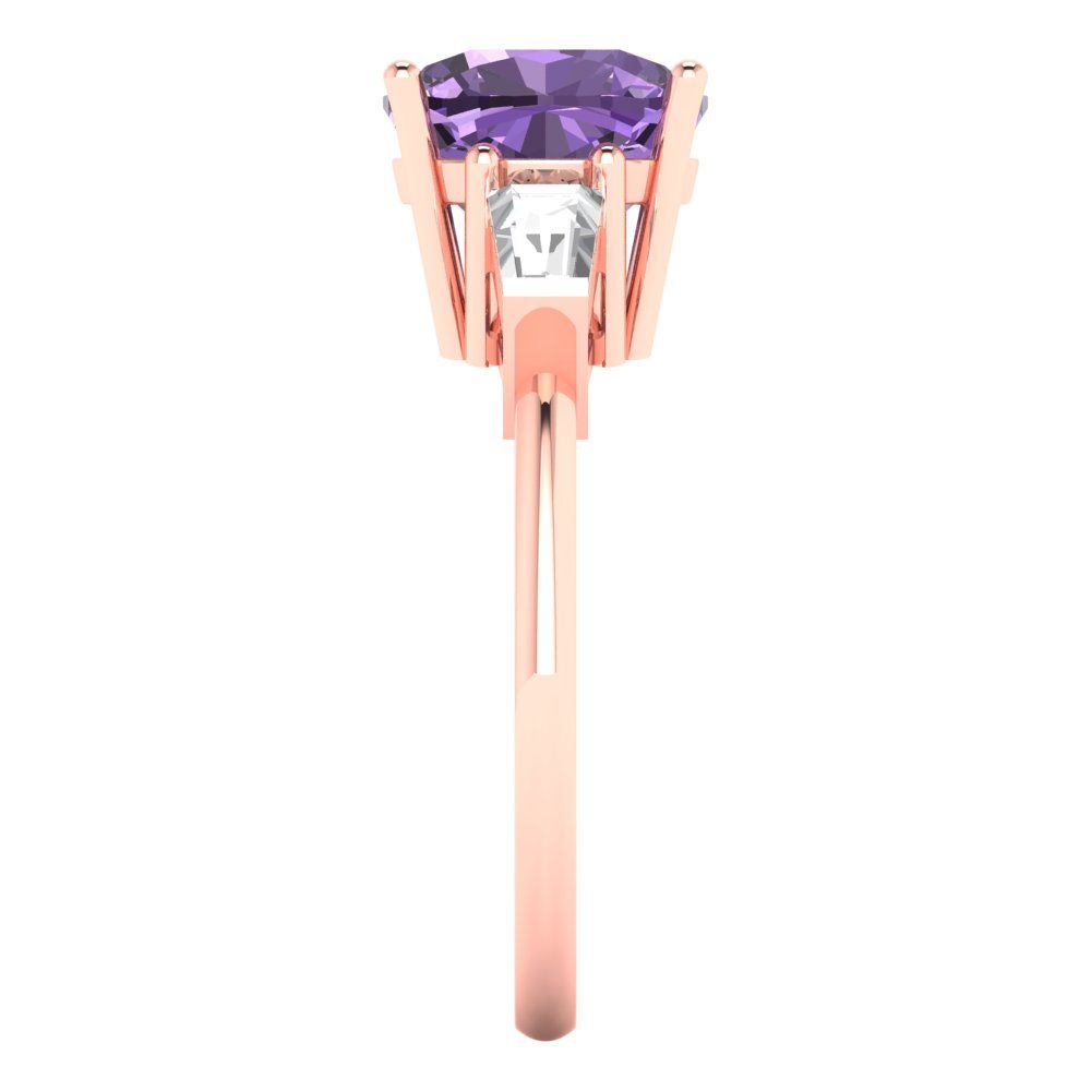 3 cttw Simulated Alexandrite Three-Stone Engagement Ring - Solid Gold (Cushion Cut,8.0mm)