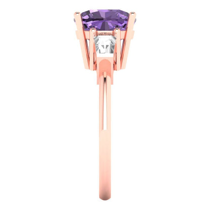 3 cttw Simulated Alexandrite Three-Stone Engagement Ring - Solid Gold (Cushion Cut,8.0mm)