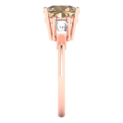 3 cttw Yellow Moissanite Three-Stone Engagement Ring - Solid Gold (Cushion Cut,8.0mm)