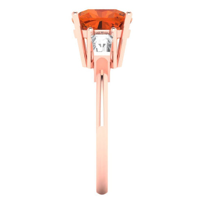 3 cttw Zirconia Simulated Red Diamond Three-Stone Engagement Ring - Solid Gold (VVS1, Cushion Cut,8.0mm)