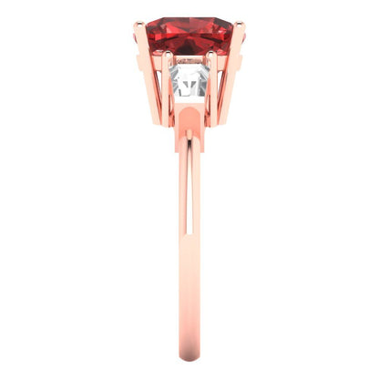 3 cttw Natural Garnet Three-Stone Engagement Ring - Solid Gold (Cushion Cut,8.0mm)