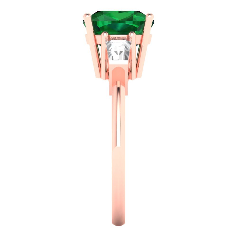 3 cttw Simulated Emerald Three-Stone Engagement Ring - Solid Gold (Cushion Cut,8.0mm)